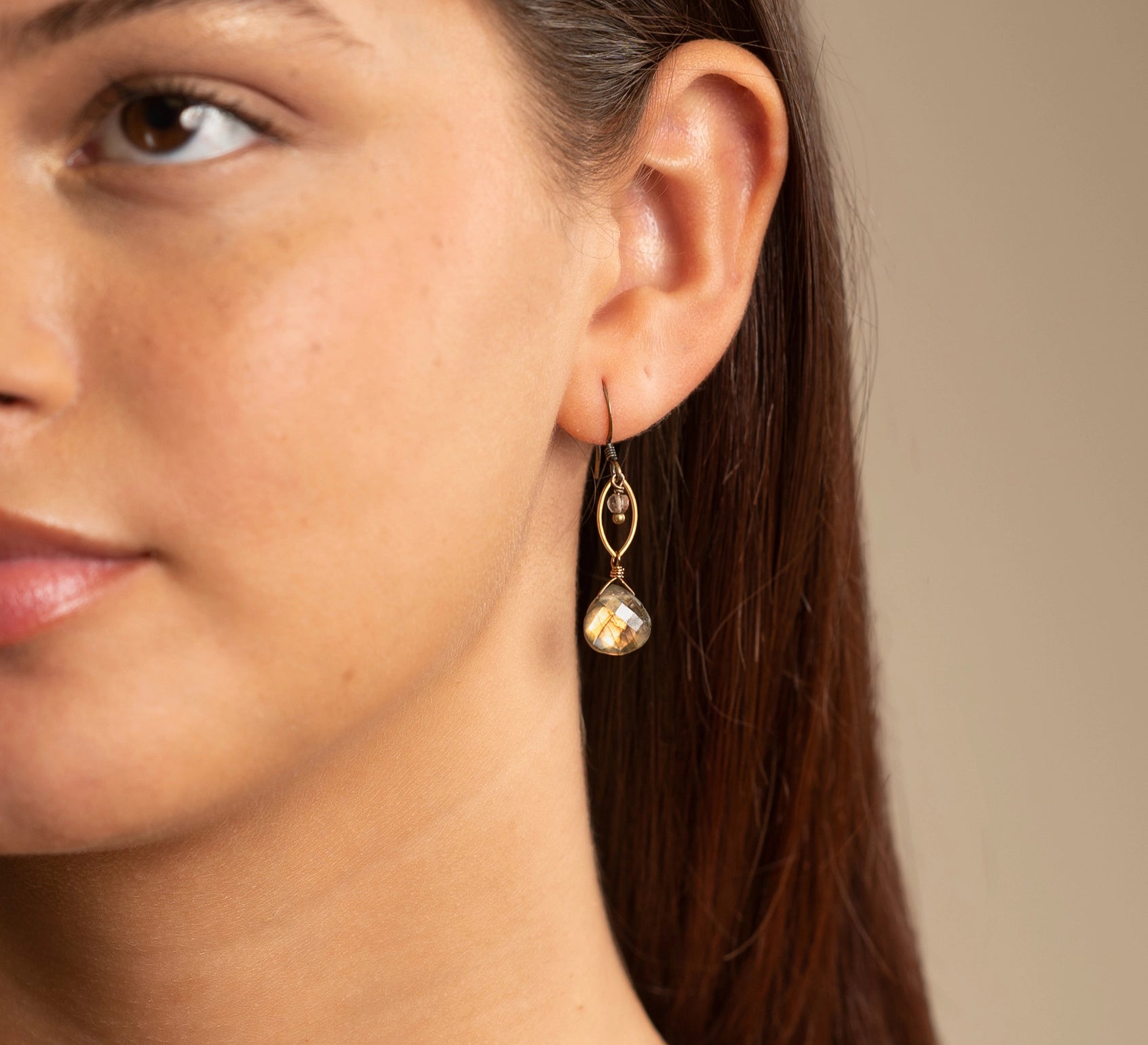 Brown Labradorite and Smoky Quartz Marquis Earring