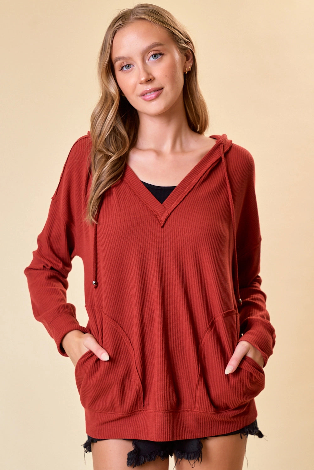 V-Neck Hood Top