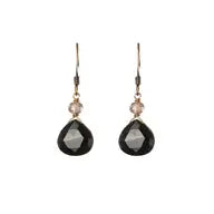 Black Onyx Teardrop and Smoky Quartz Earrings