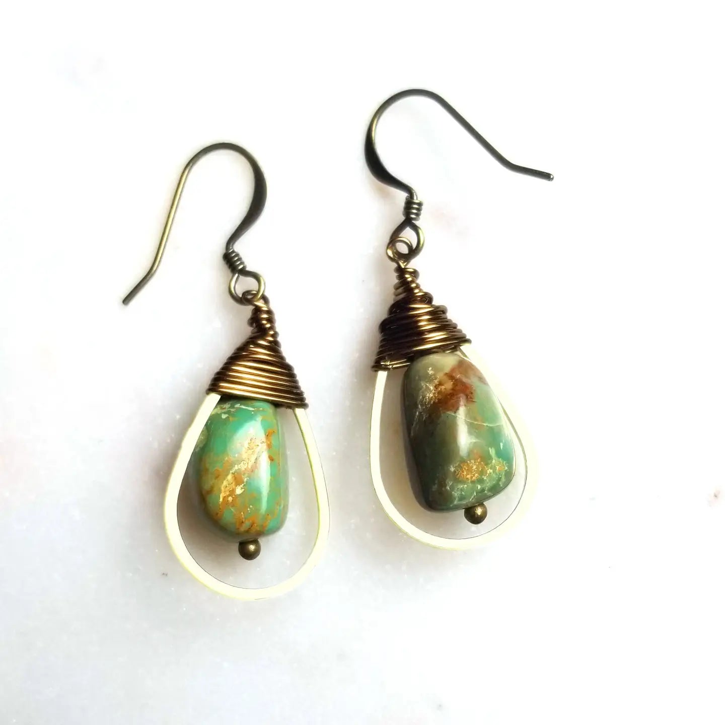 Turquoise Wrapped Teardrop Boho Earrings