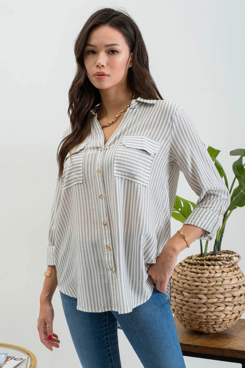 Stripe Collared Button Down Lightweight Shirt (S-3X)