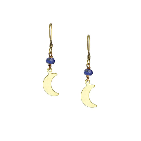 Blue Lapis Dainty Moon Earrings