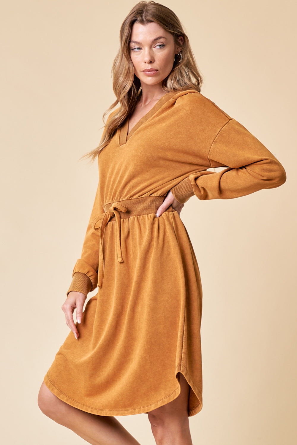 Hooded Washed Knit Dress