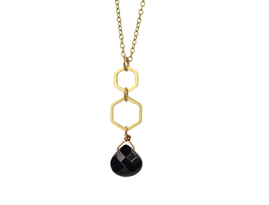 Black Onyx Dainty Double Hexagon Necklace