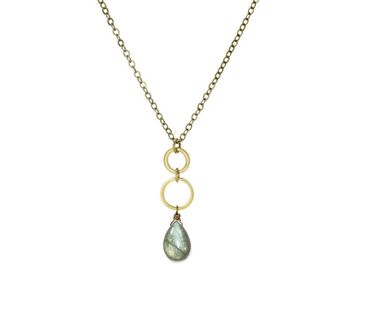 Labradorite Dainty Double Circle Necklace