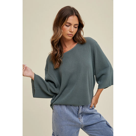 3/4 Sleeve Drop Shoulder Sweater