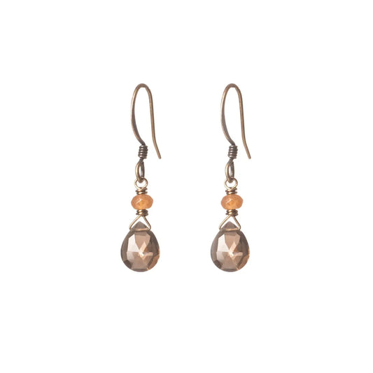 Smoky Quartz and Brown Jade Earring