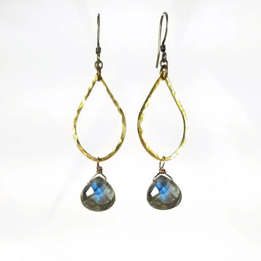 Labradorite Hammered Teardrop Earrings