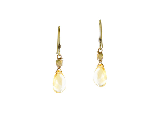 Yellow Stone Translucent Citrine Teardrop Earrings