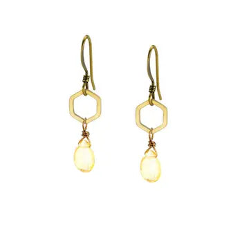 Citrine Hexagon Teardrop Earrings