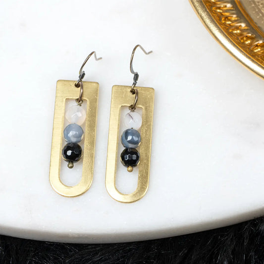 Onyx Cream & Gray Modern Earrings.