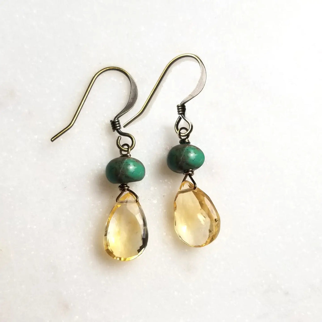 Citrine and Turquoise Droplet Earrings