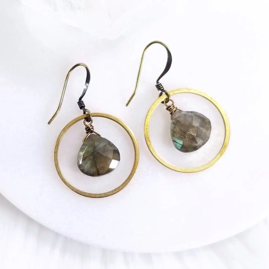 Labradorite Circle Hoop Earring