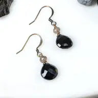 Black Onyx Teardrop and Smoky Quartz Earrings