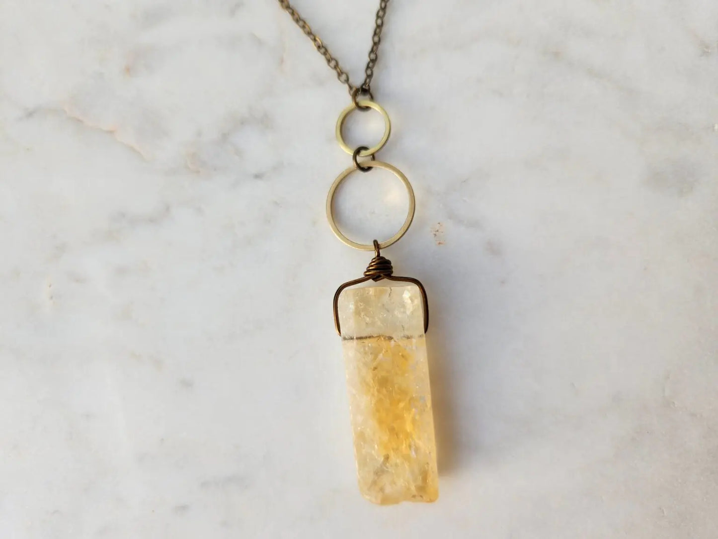 Citrine Slab Double Circle Necklace