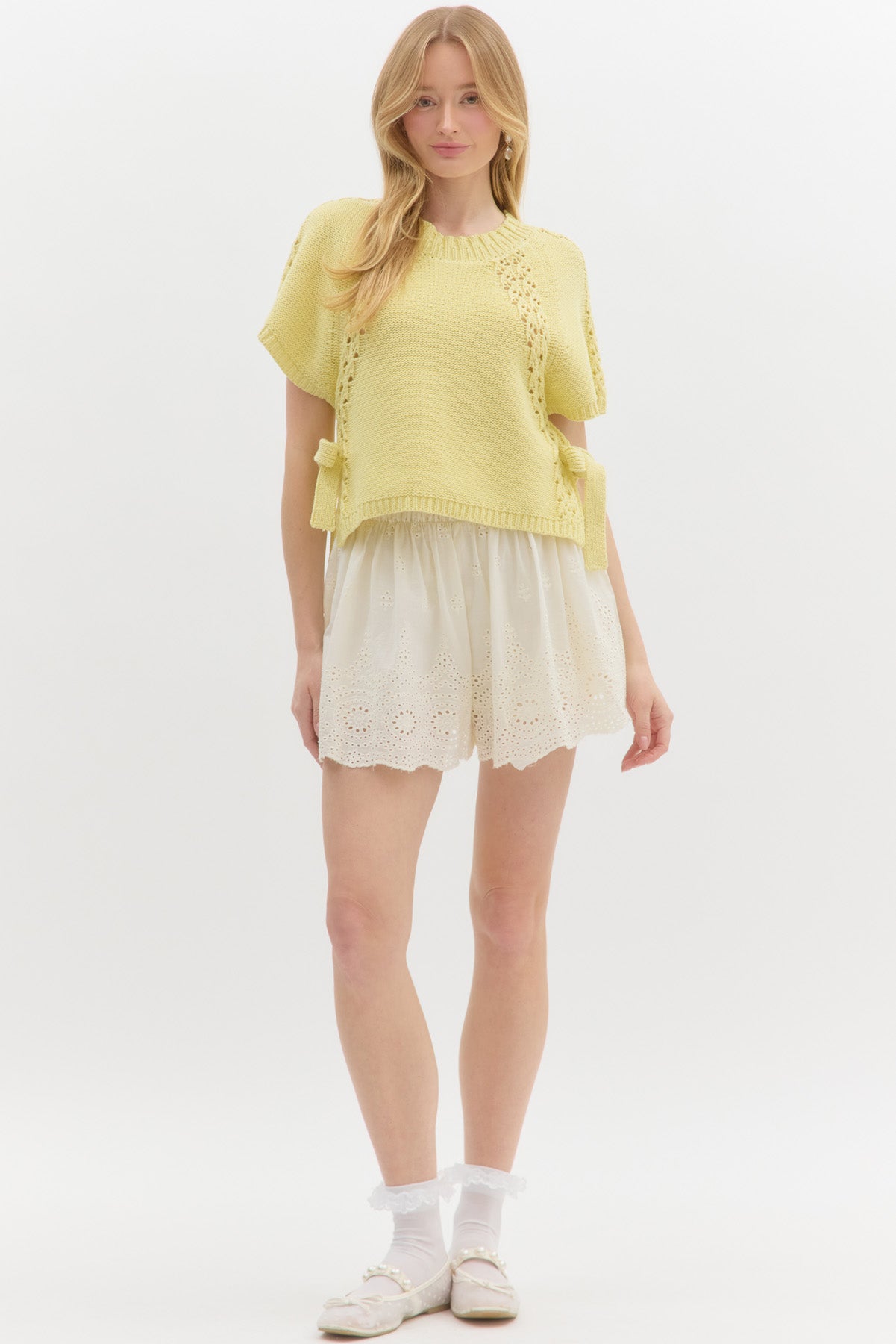 Solid Knit Short Sleeve Top - Lemon