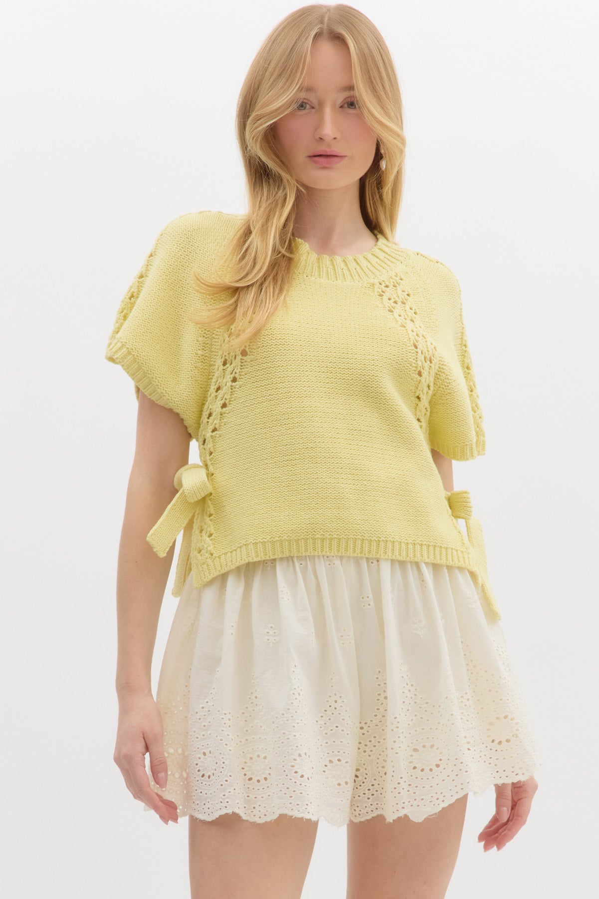 Solid Knit Short Sleeve Top - Lemon