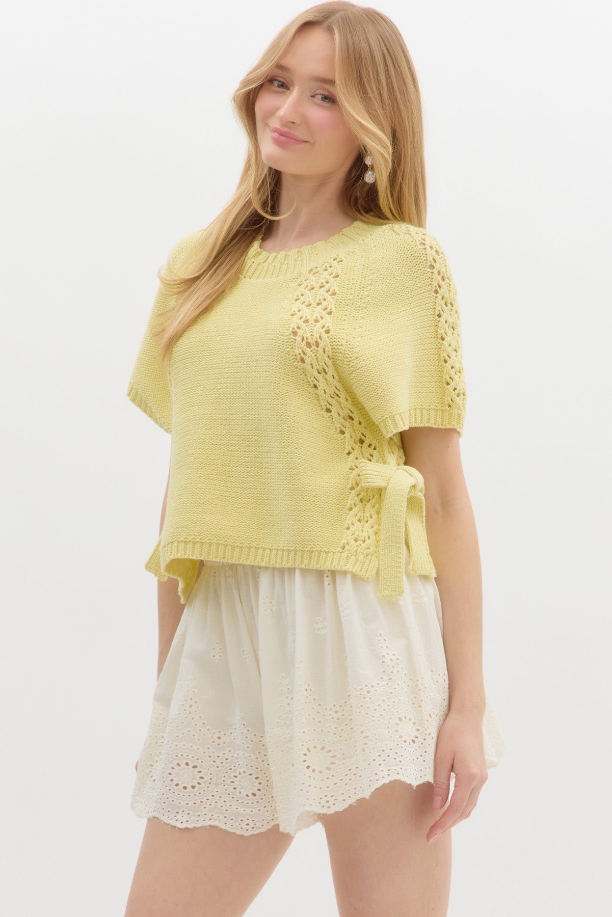 Solid Knit Short Sleeve Top - Lemon