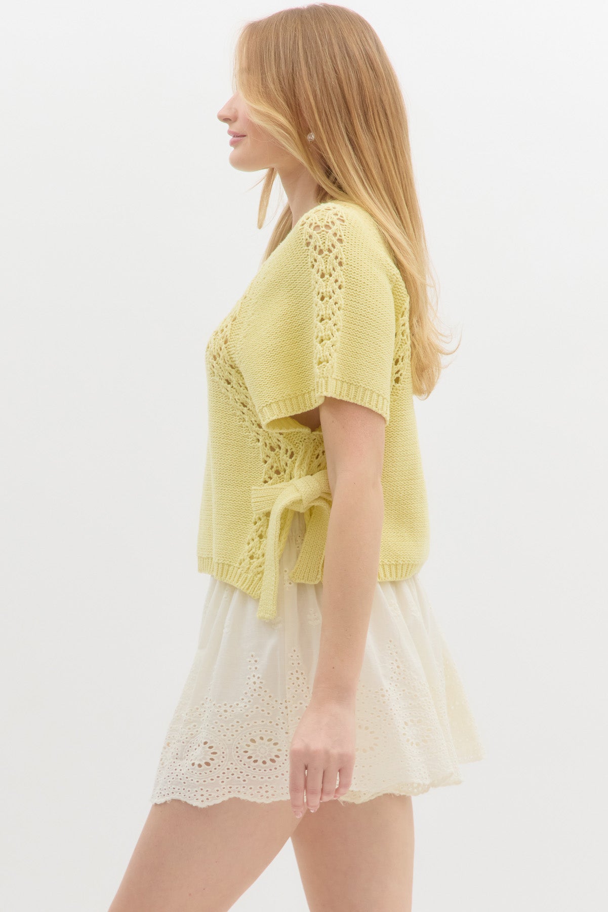 Solid Knit Short Sleeve Top - Lemon