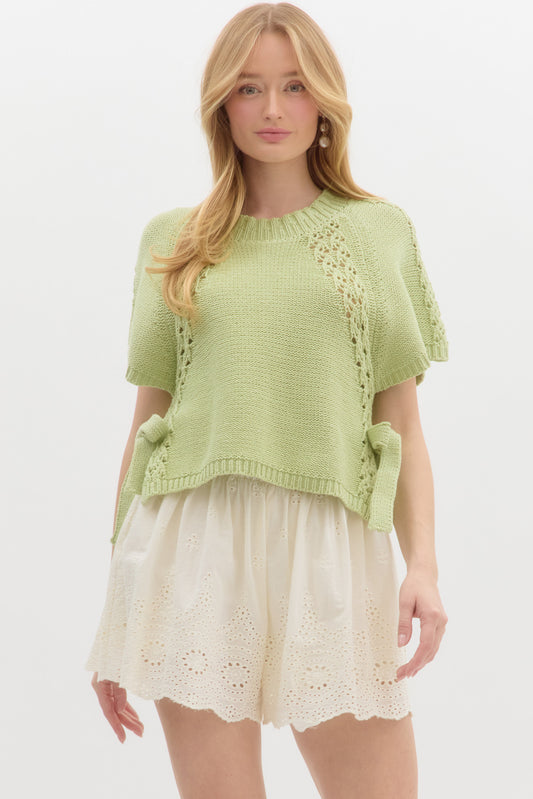 Solid Knit Short Sleeve Top - Sage