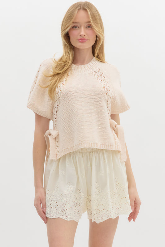 Solid Knit Short Sleeve Top - Ecru