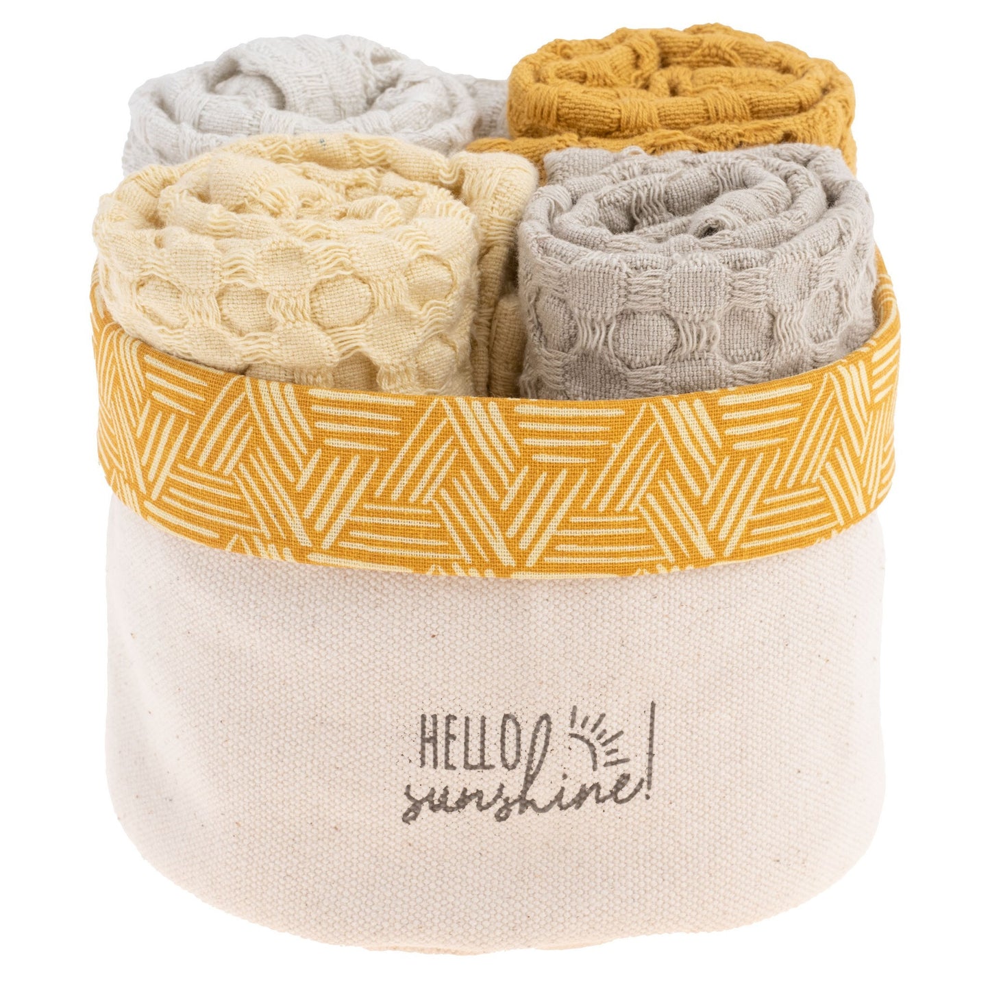 Sunshine Waffle Weave Dish Cloth Set & Holder