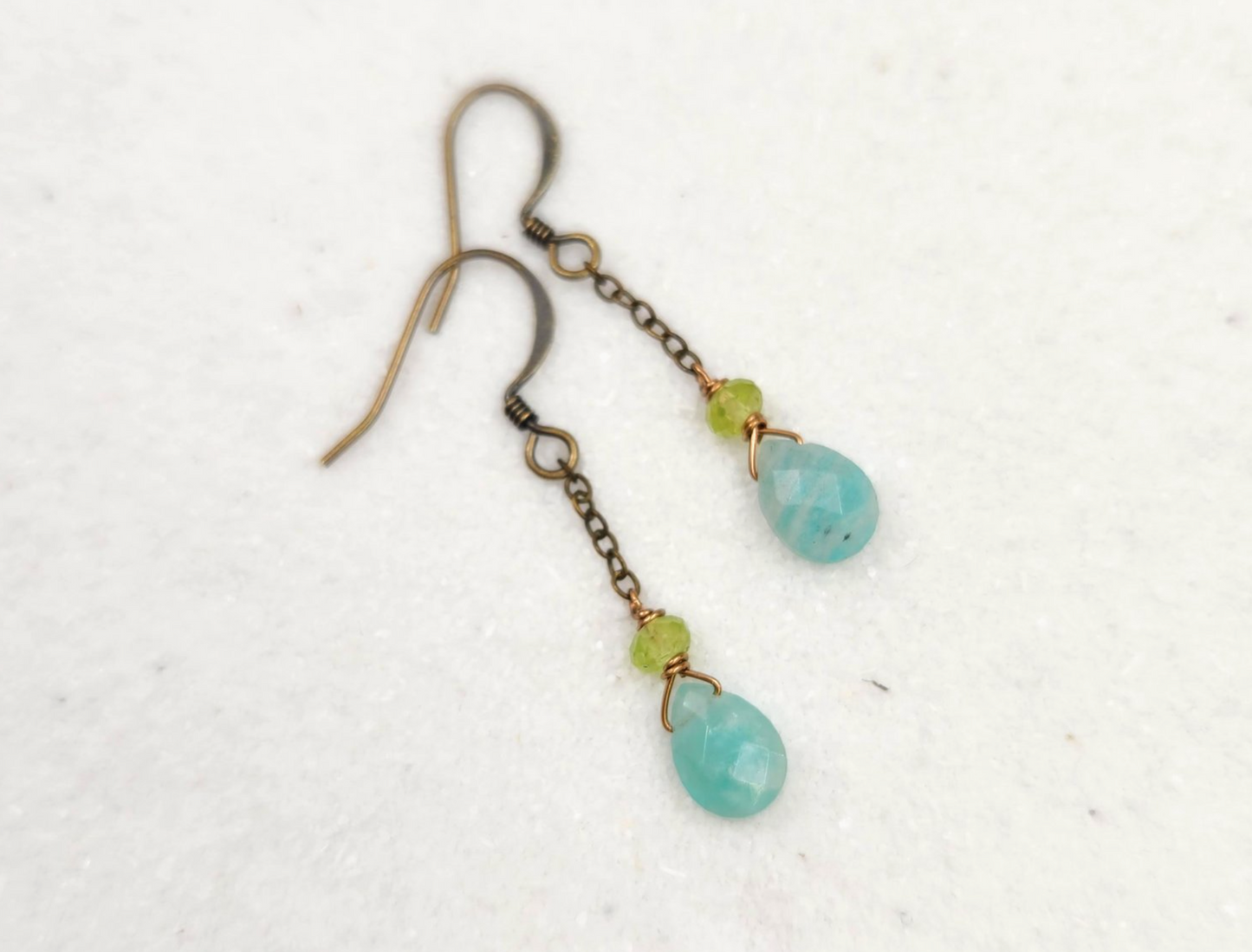 Amazonite and Peridot Dainty Chain Earring