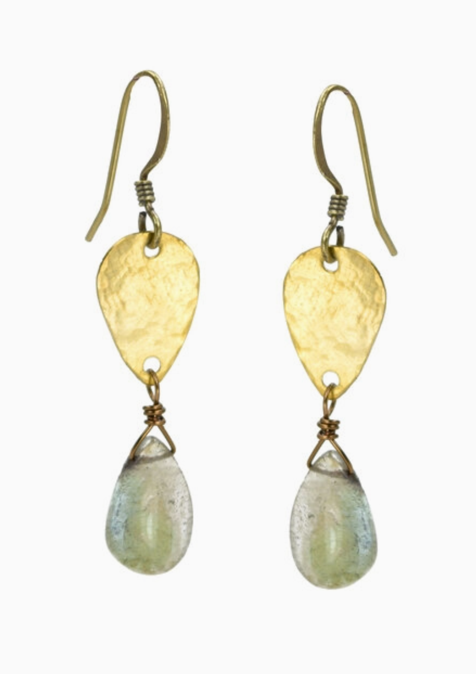 Labradorite Golden Hammered Teardrop Earrings