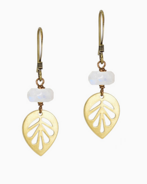 Moonstone Gems Dainty Leaf Earrings