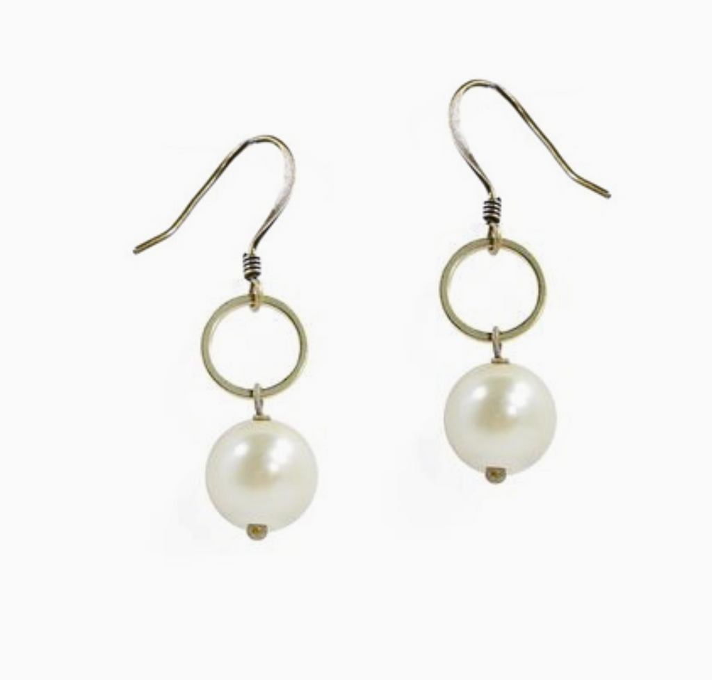 Vegan White Pearl Circle Earrings