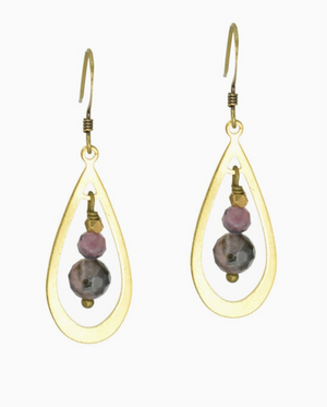 Watermelon Tourmaline Inside Golden Teardrop Earrings