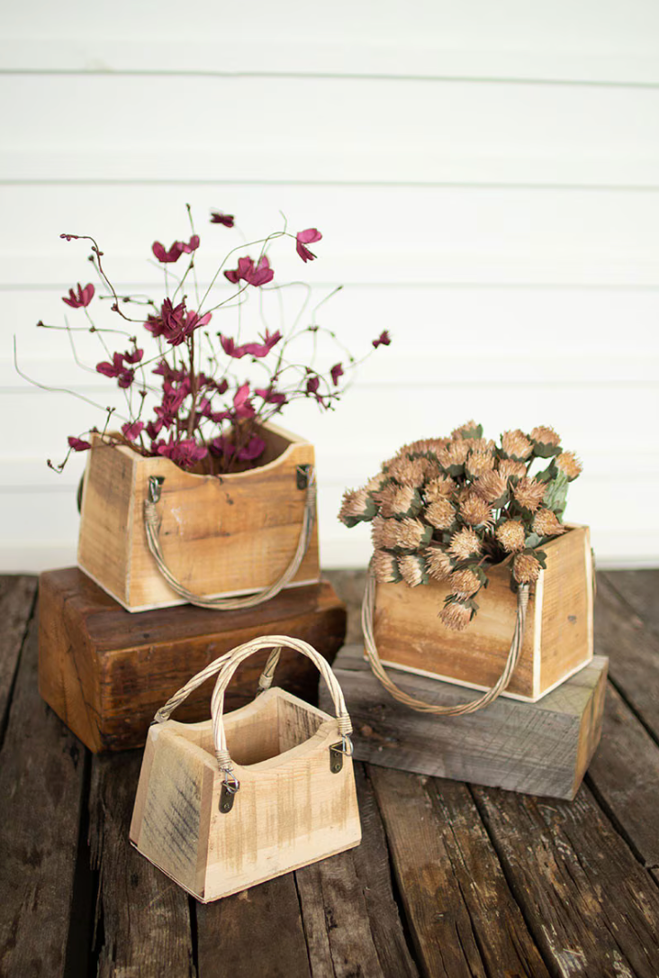 Wood Hand Bag Planters