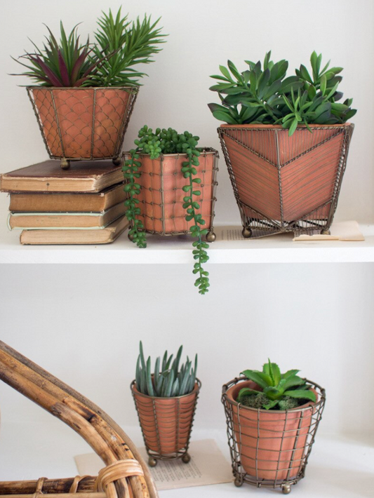 Terracotta Planters with Wire Wrap and Brass Detail