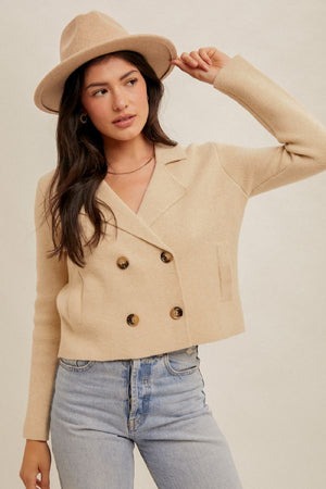 Double Breasted Relaxed Crop Sweater Jacket