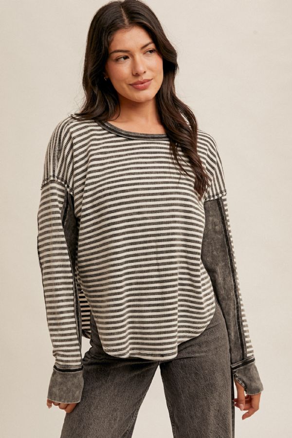 Snow Wash Stripe Pattern Top