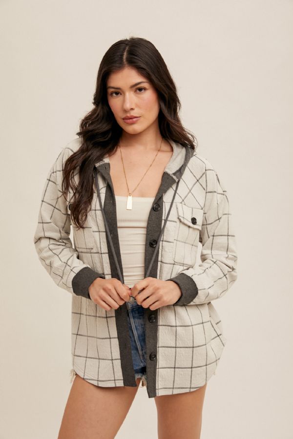 Checkered Jacquard Knit Button Down Shacket