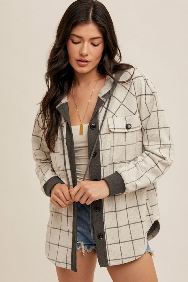 Checkered Jacquard Knit Button Down Shacket