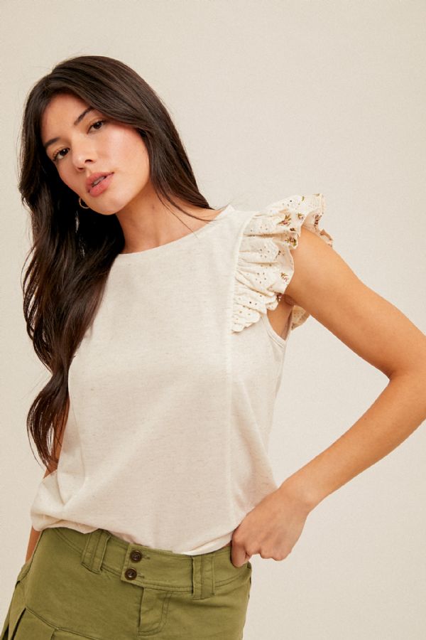 Mixed Media Ruffle Sleeve Top