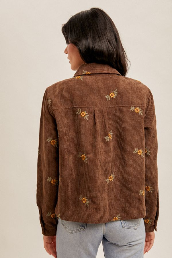 Embroidered Corduroy Button Down Jacket