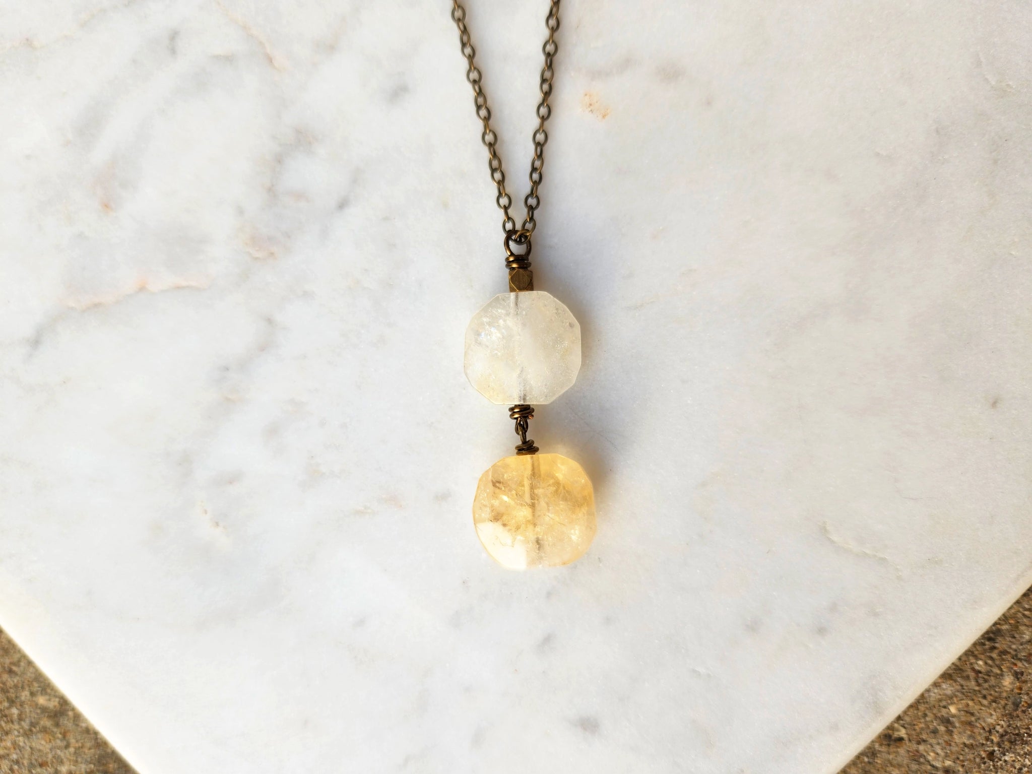 Citrine Stone Double Geometric Necklace