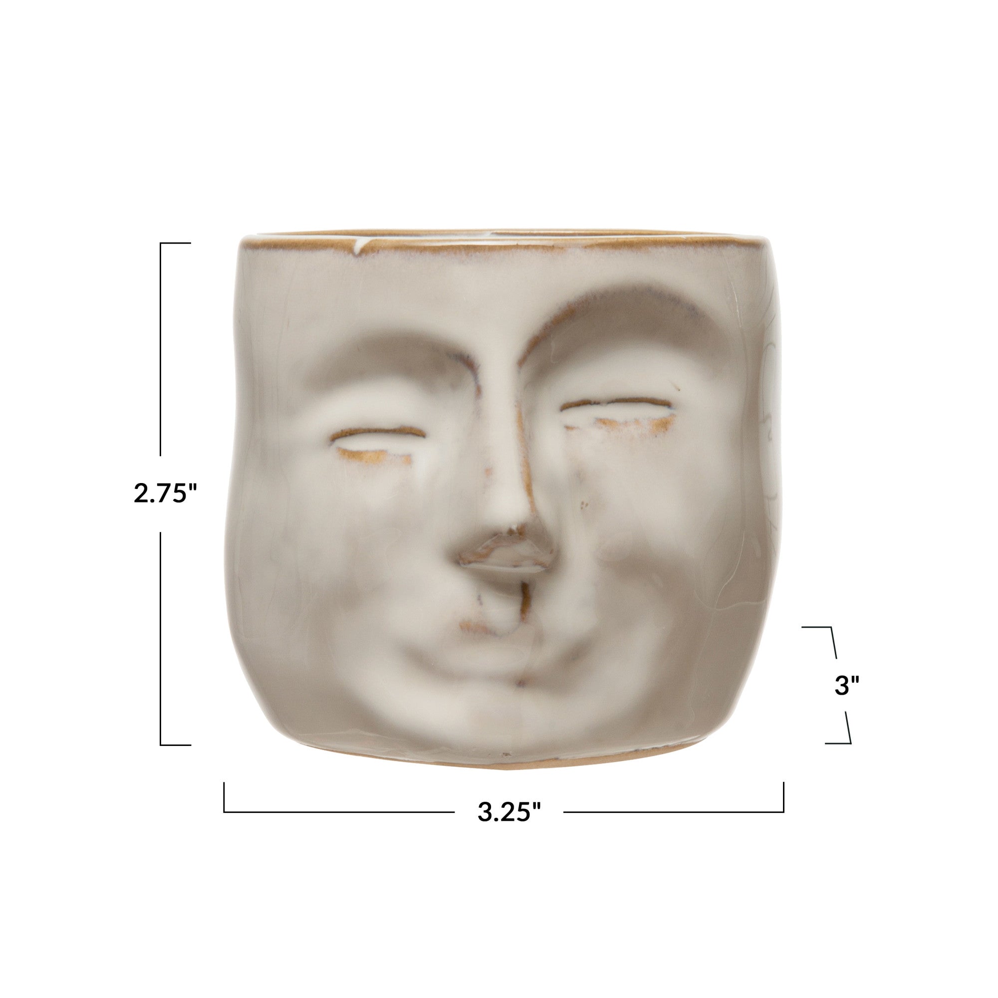 Stoneware Mini Planter with Face, Reactive Glaze
