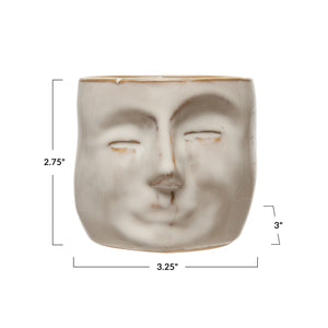 Stoneware Mini Planter with Face, Reactive Glaze