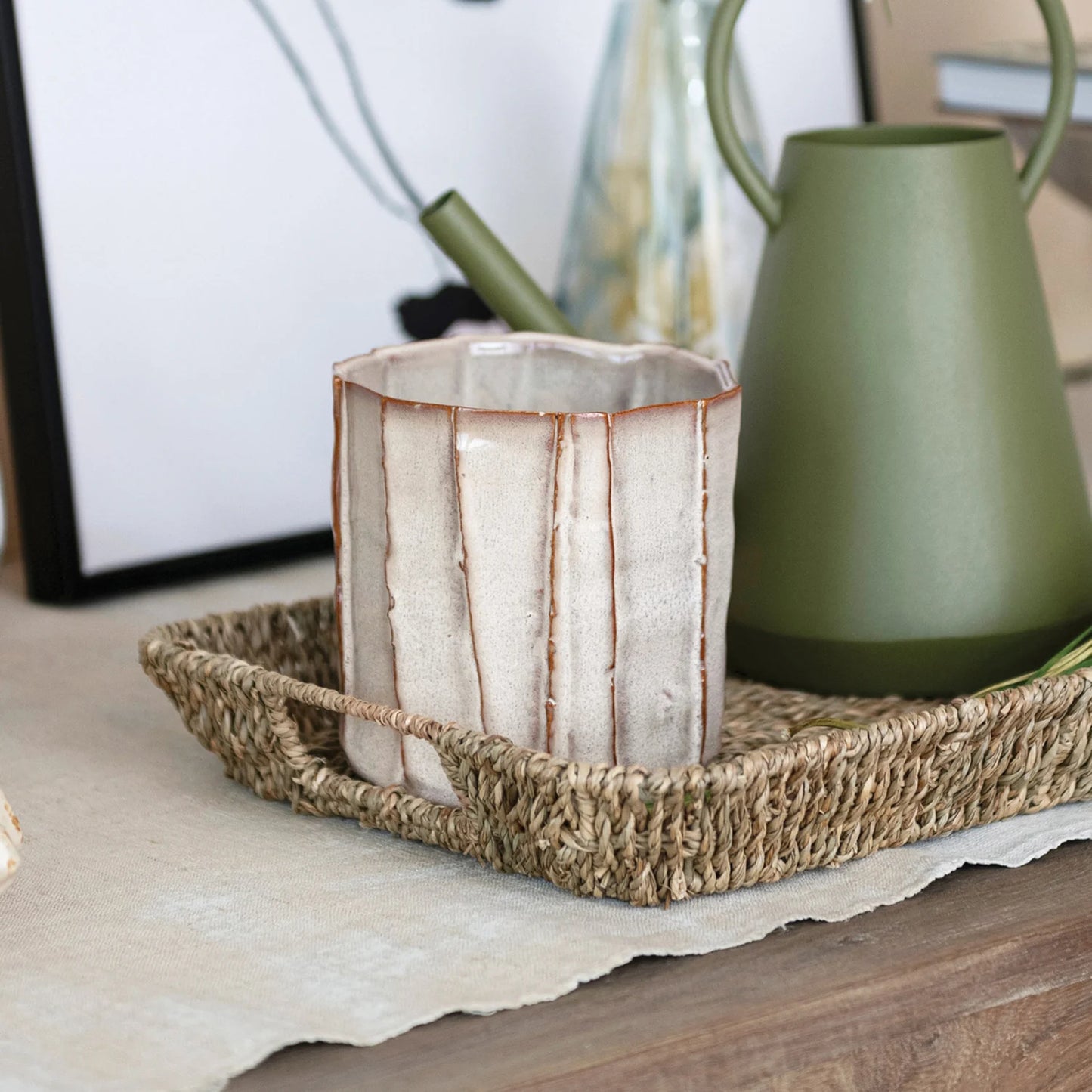 Stoneware Pleated Planter