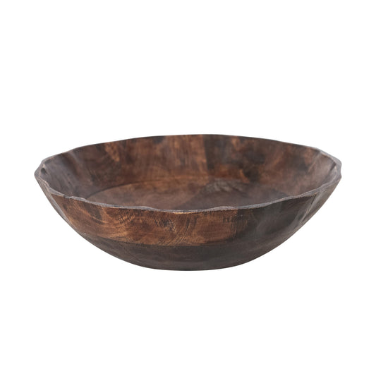 Mango Wood Scalloped Bowl, Walnut Finish