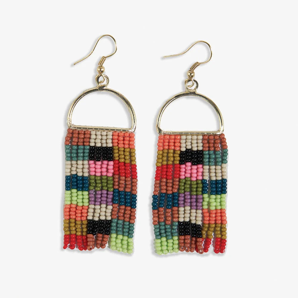 Allison Checkered Beaded Fringe Earrings