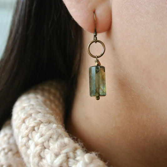 Labradorite Cylinder Stone Ringlet Earring