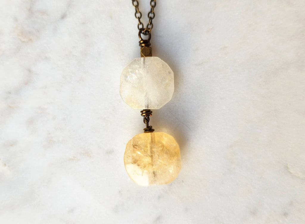 Citrine Stone Double Geometric Necklace