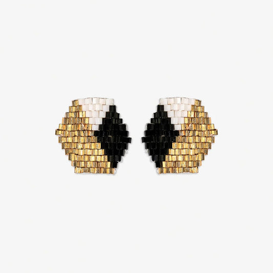 Hexagon Post Beaded Earrings Black/White