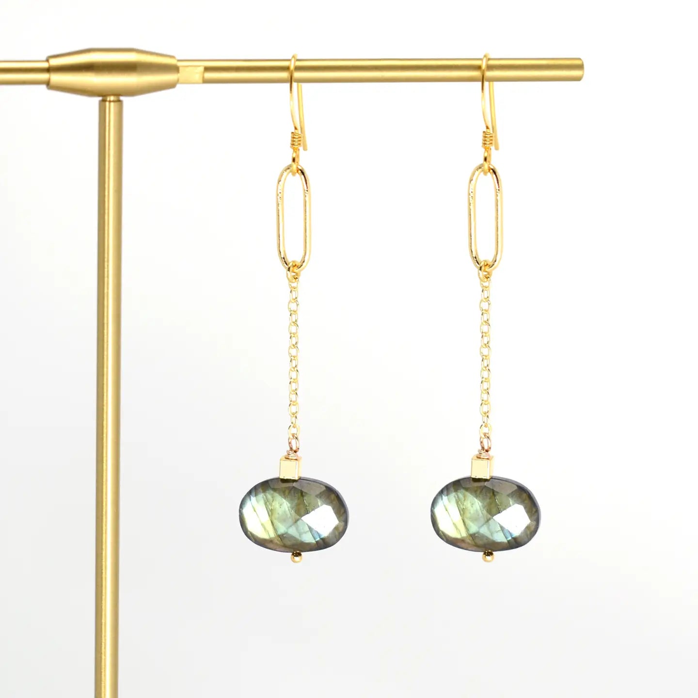 Zoe Labradorite Oval and Gold Chain Dangle Earrings