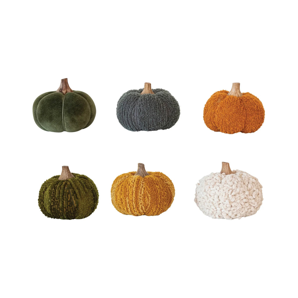 Cotton Blend Bouclé/Velvet Pumpkin w/ Wood Stem